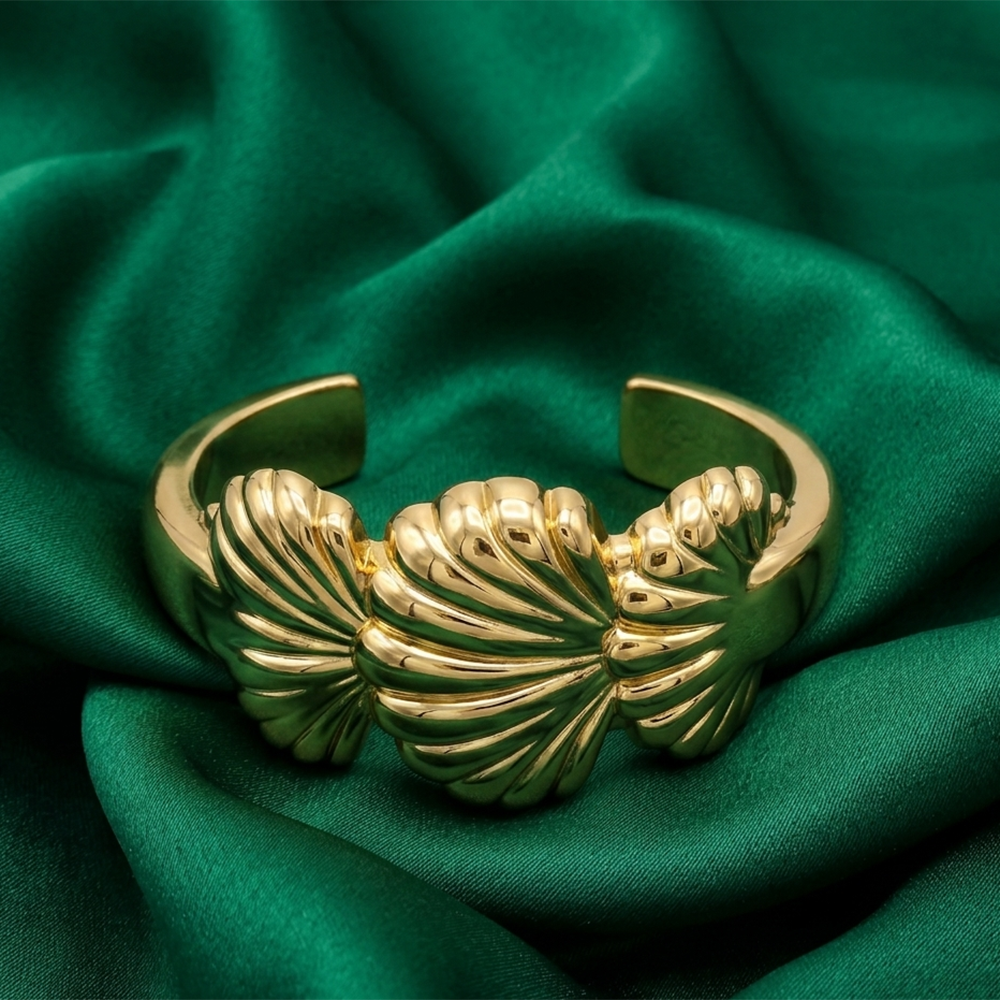 The99Jewel Gold-Plated Leaf Design Open Cuff Kada Bracelet for Women