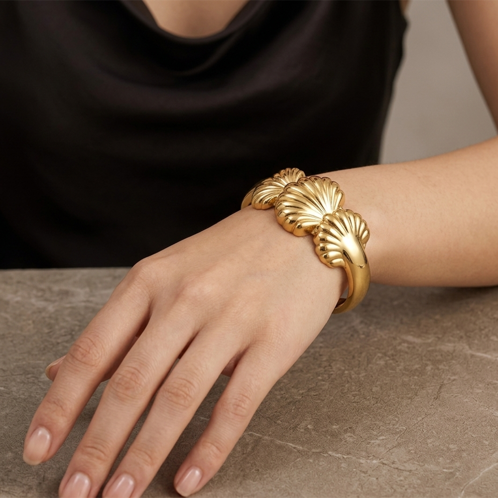 The99Jewel Gold-Plated Leaf Design Open Cuff Kada Bracelet for Women