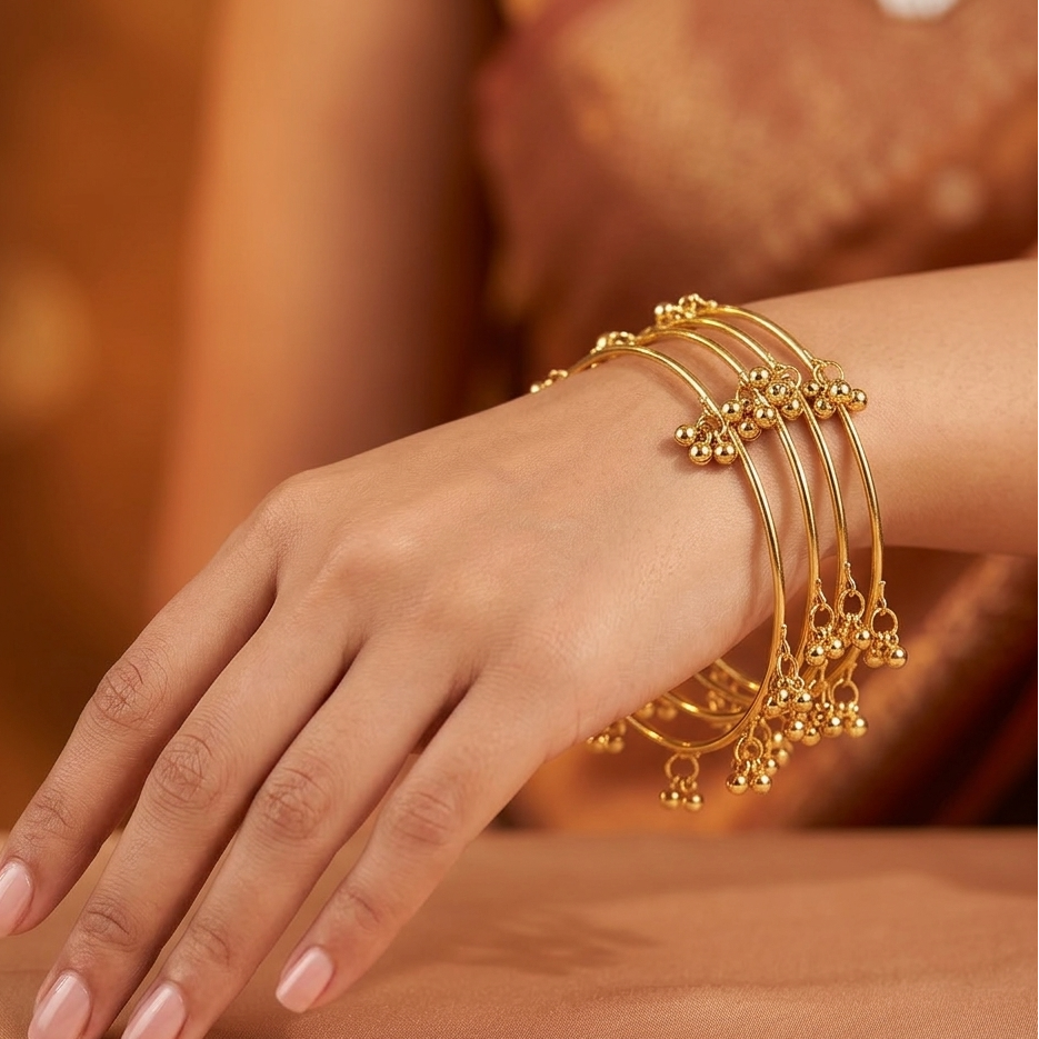 The99Jewel Gold Plated Viral Kashmiri Ghungroo Bangles Set (4 Piece in Set)