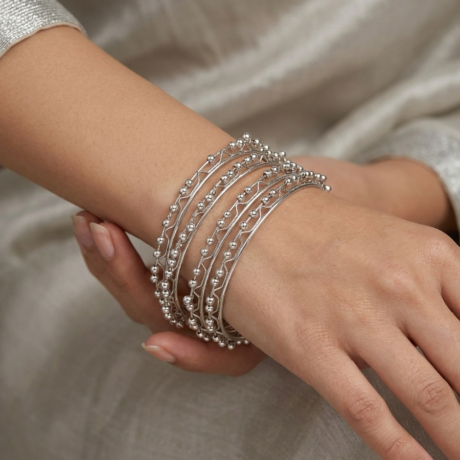 The99Jewel Silver Plated Viral Kashmiri Style Bangles Set (4 Piece in Set)