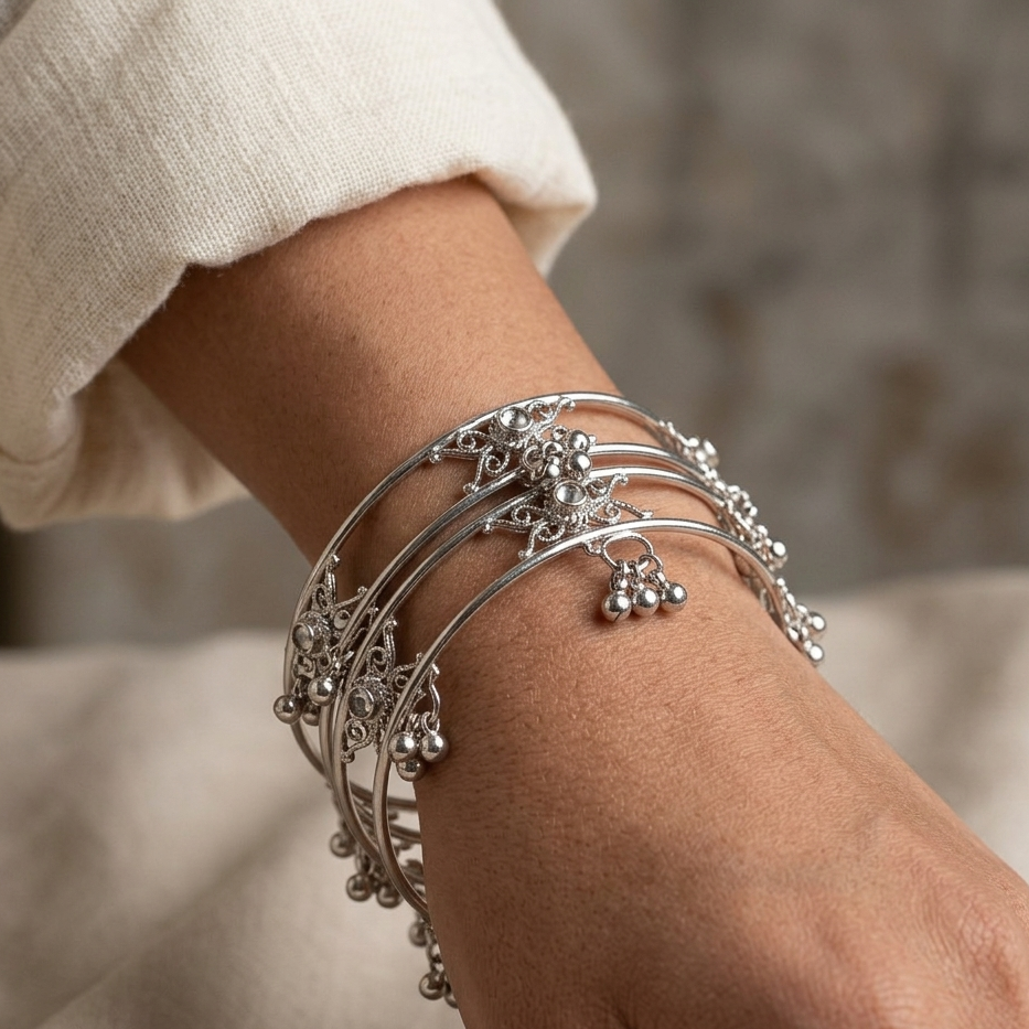 The99Jewel Silver Plated Viral Kashmiri Bangles Set (4 Piece in Set)