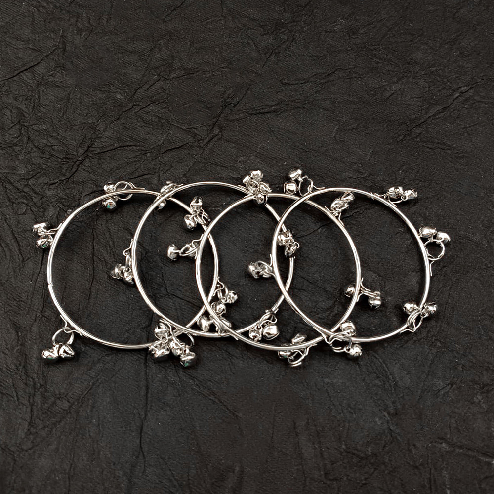 The99Jewel Silver Plated Viral Ghunghroo Kashmiri Bangles Set (4 Piece in Set)
