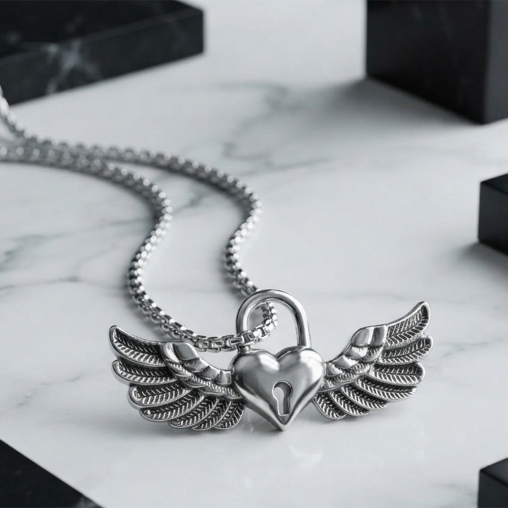The99Jewel Signature Angel Wing With Heart Men's Chain Pendant
