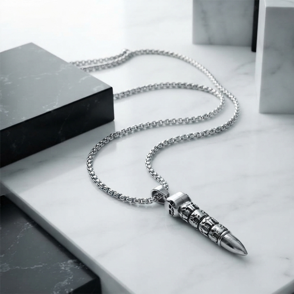 The99Jewel Premium silver-plated stainless steel bullet Chain Pendant For Men