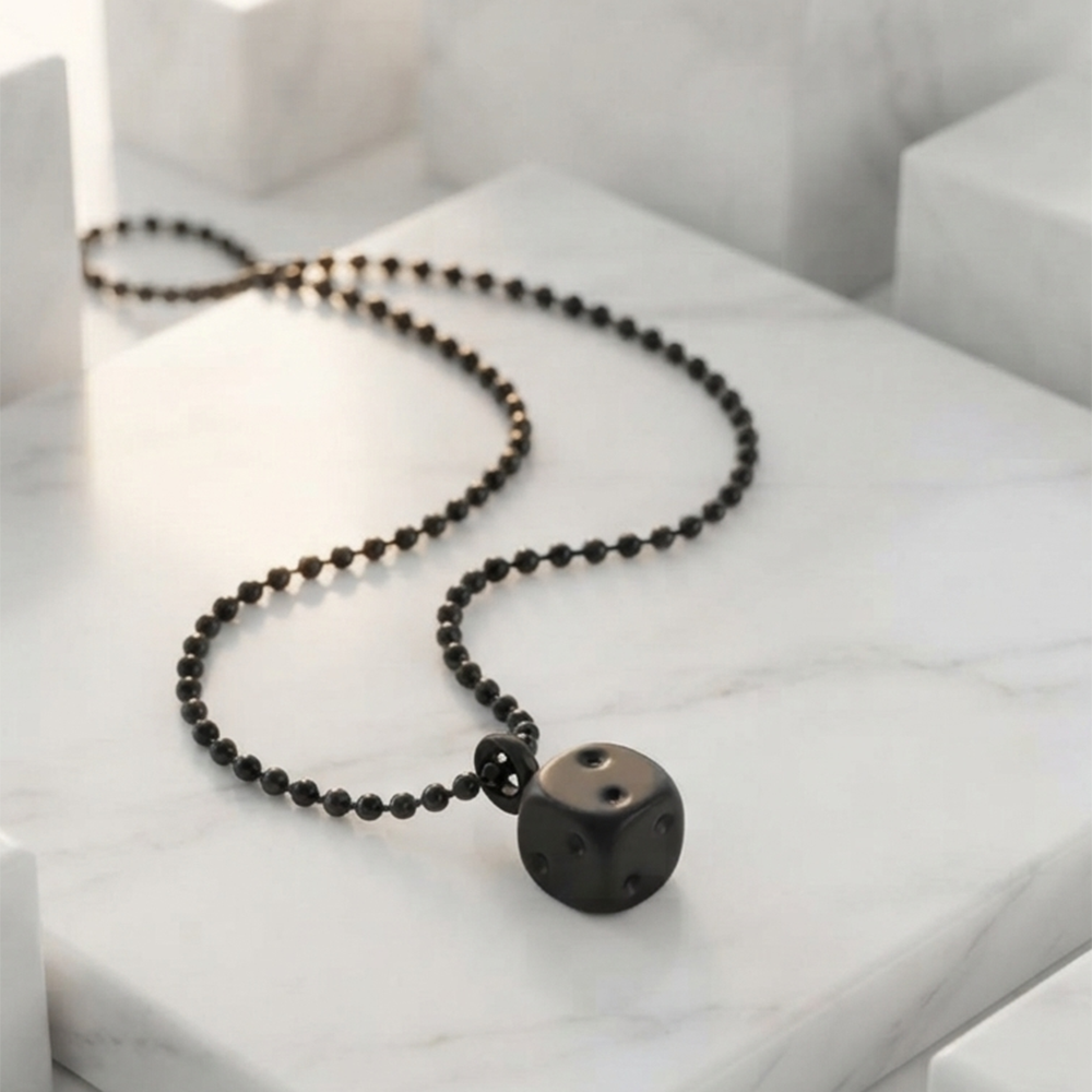 The99Jewel Lucky Black Dice Chain Pendant Necklace for Men