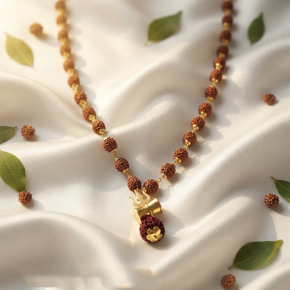 The99Jewel Rudraksha Beads with Trishul and Damru Pendant for Men