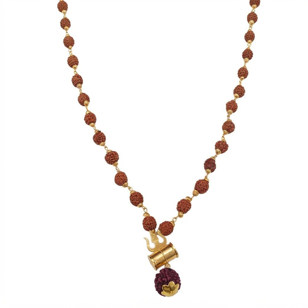The99Jewel Rudraksha Beads with Trishul and Damru Pendant for Men