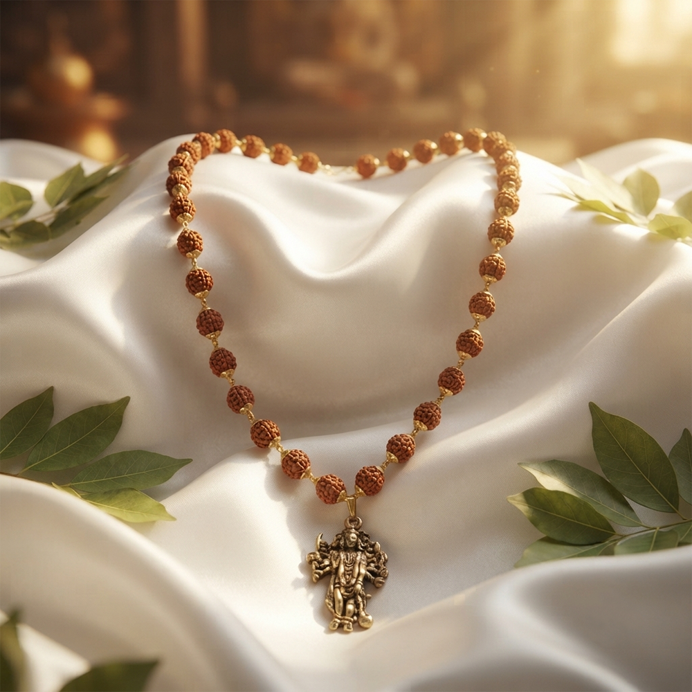The99Jewel Rudraksha Beads with PanchMukhi Hanuman Pendant for Men