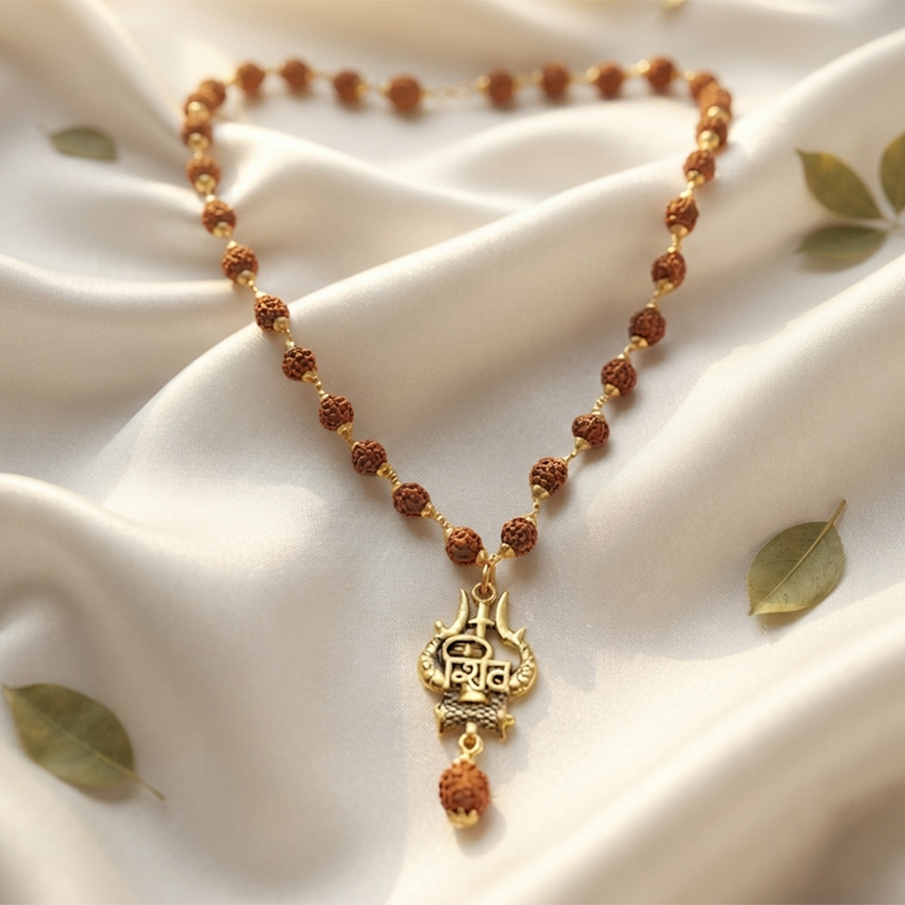The99Jewel Rudraksha Beads with Trishul and Damru Pendant for Men