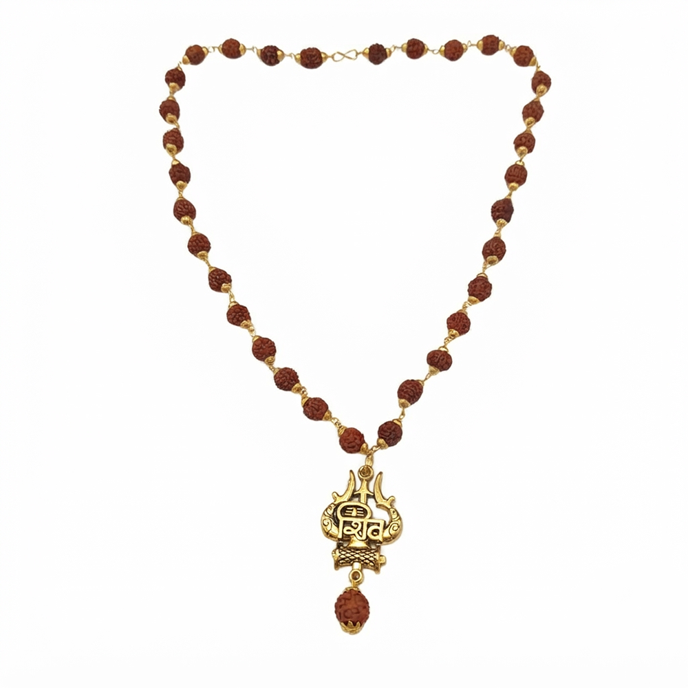 The99Jewel Rudraksha Beads with Trishul and Damru Pendant for Men