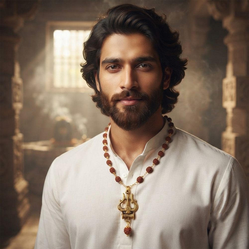 The99Jewel Rudraksha Beads with Trishul and Damru Pendant for Men