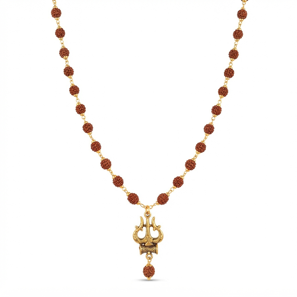 The99Jewel Rudraksha Beads with Trishul and Damru Pendant for Men