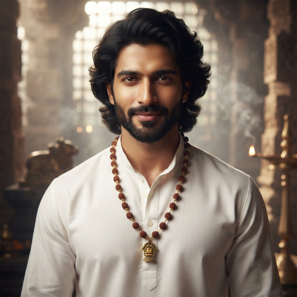 The99Jewel Rudraksha Beads with Shivling and Sheshnag Pendant for Men