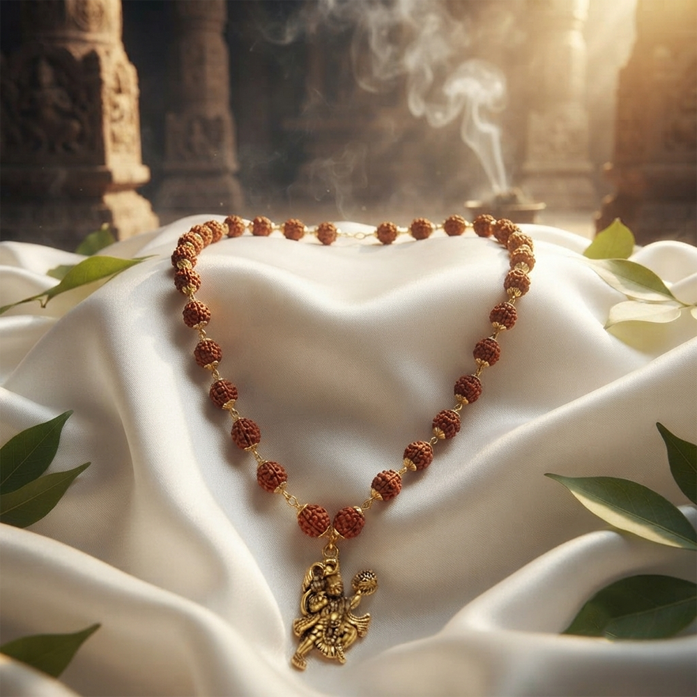 The99Jewel Rudraksha Beads with Hanuman Pendant for Men