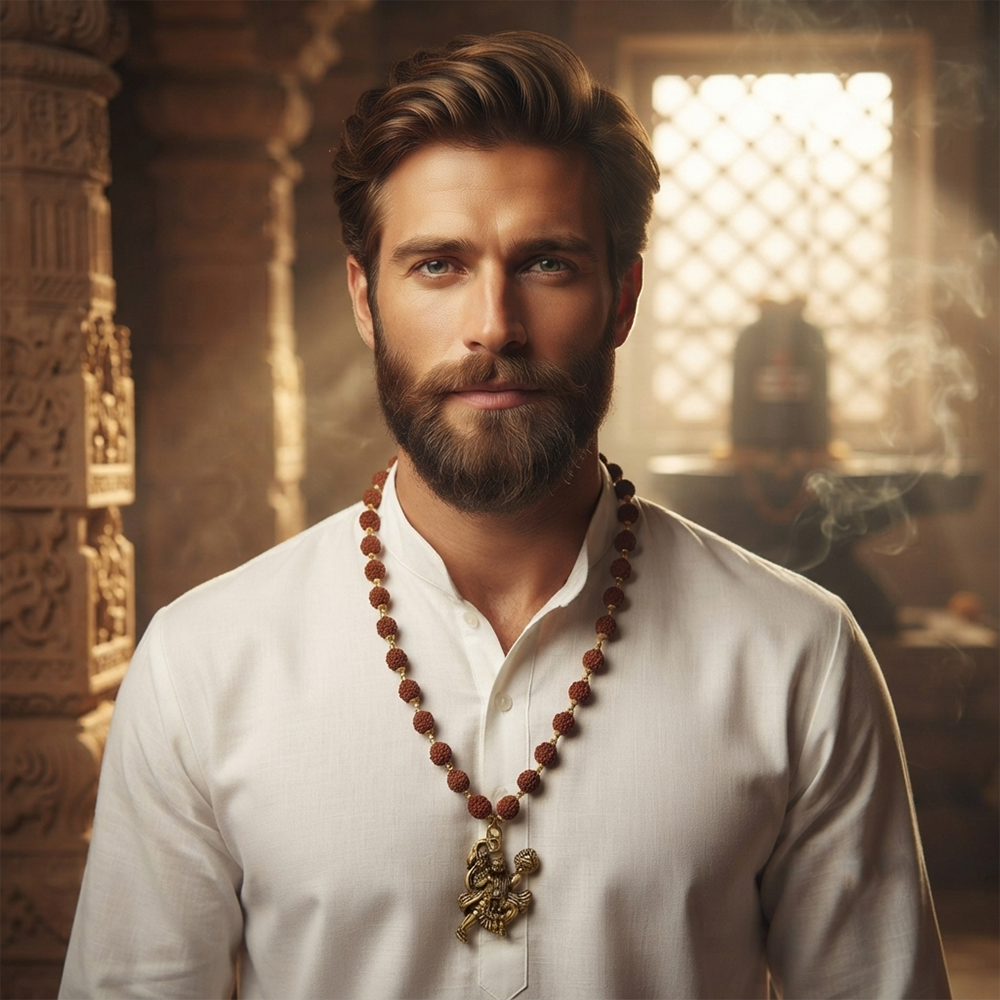 The99Jewel Rudraksha Beads with Hanuman Pendant for Men