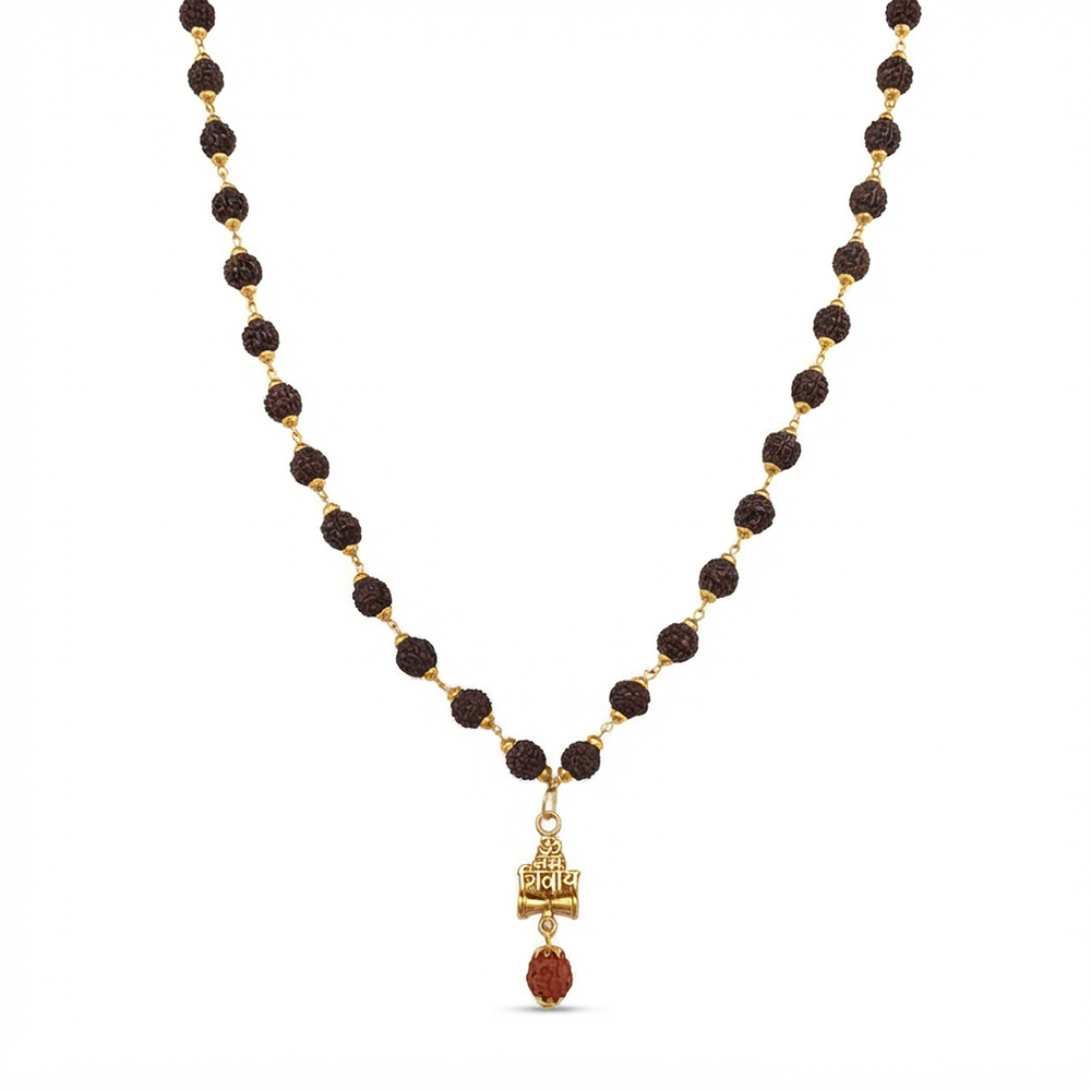 The99Jewel Rudraksha Beads with OM and Damru Pendant for Men