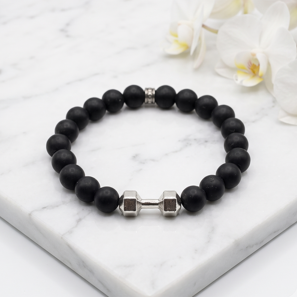 The99Jewel Premium Matte Stone Bracelet with Dumbbell Charm