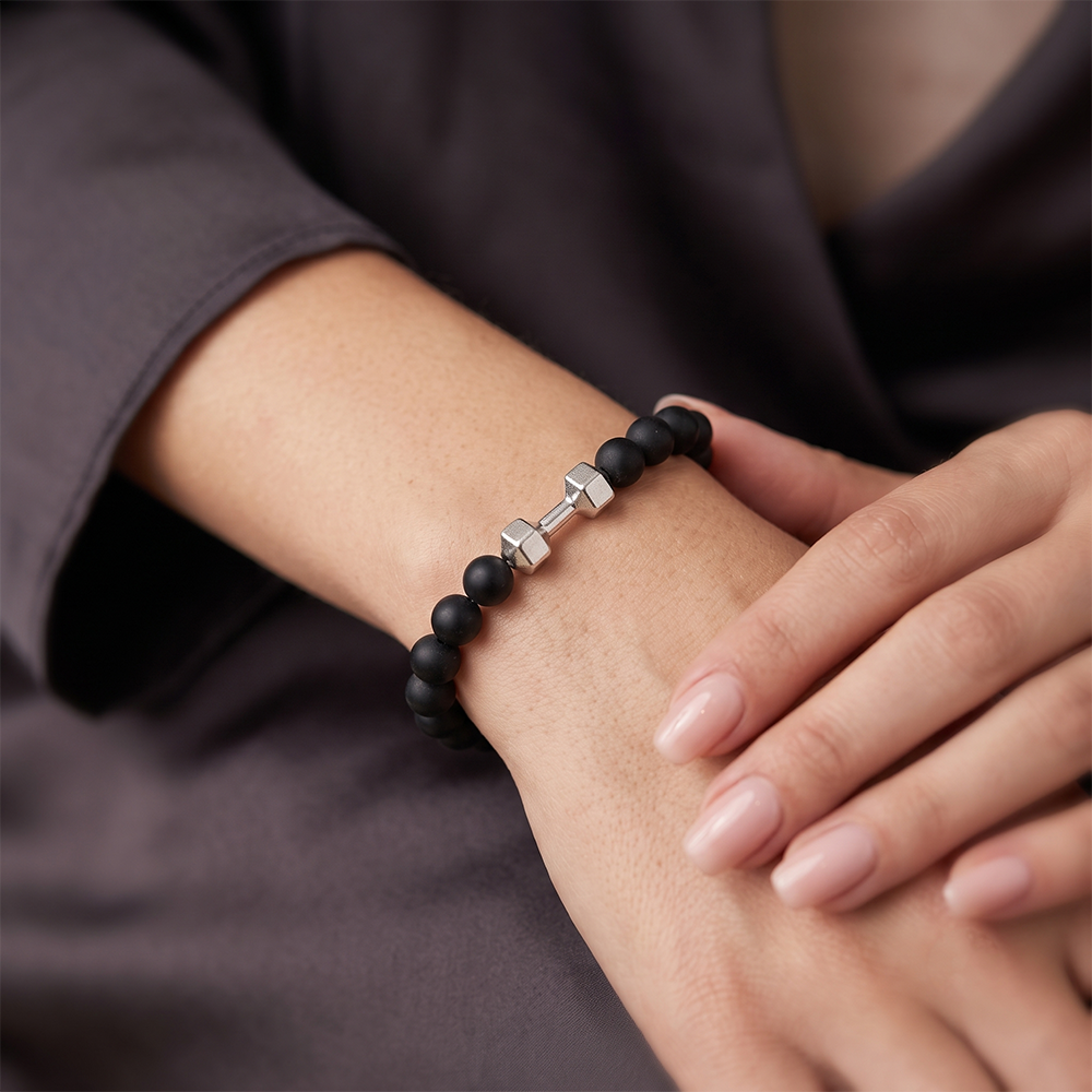 The99Jewel Premium Matte Stone Bracelet with Dumbbell Charm