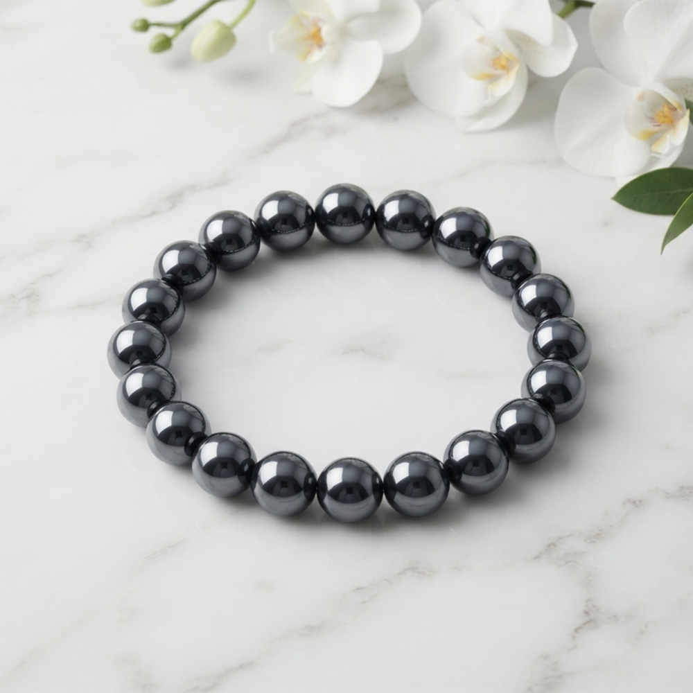 The99Jewel Natural Hematite Beads Stretch Bracelet for Men & Women