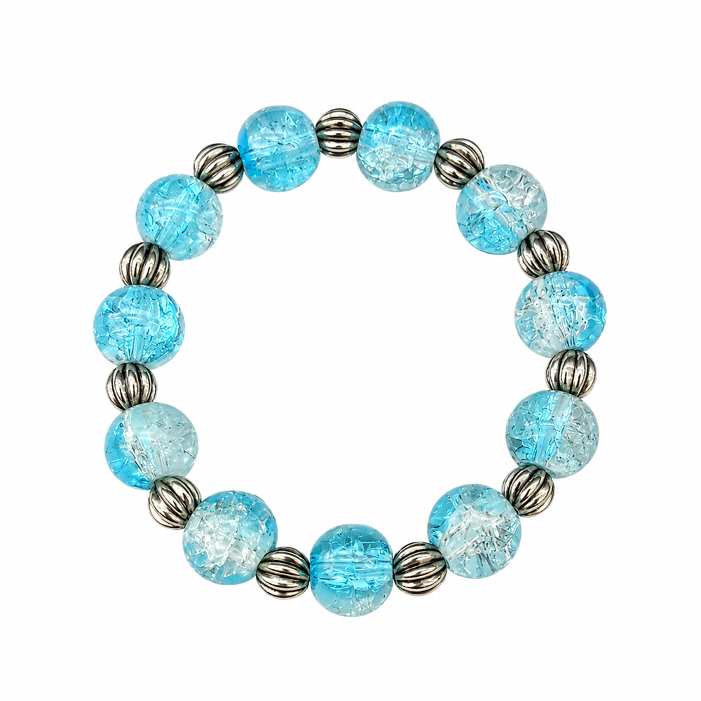The99Jewel Glimmer Crackle Glass Beads Bracelet with Silver Spacer Beads for Women