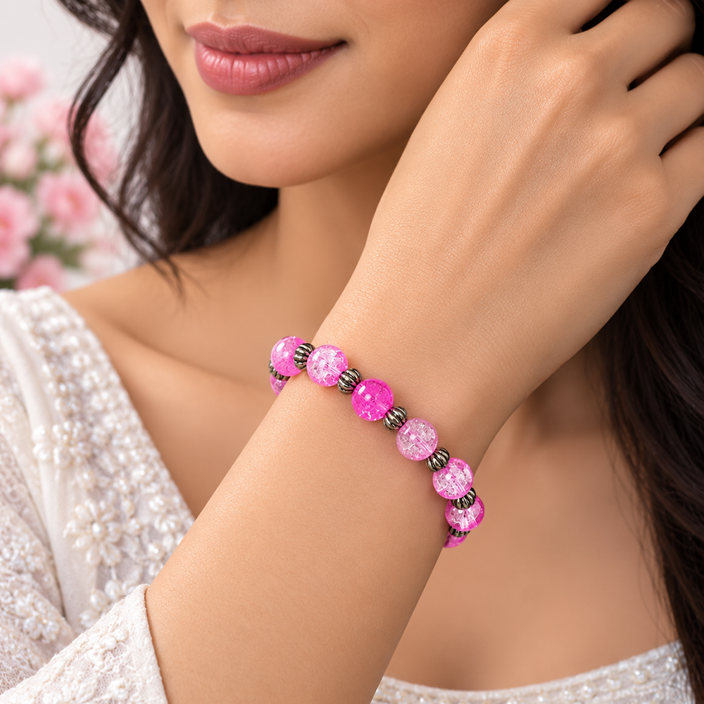The99Jewel Glimmer Crackle Glass Beads Bracelet with Silver Spacer Beads for Women