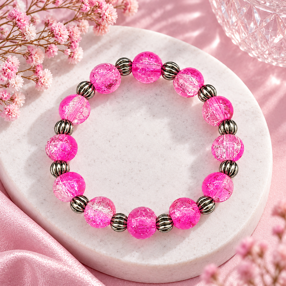 The99Jewel Glimmer Crackle Glass Beads Bracelet with Silver Spacer Beads for Women 