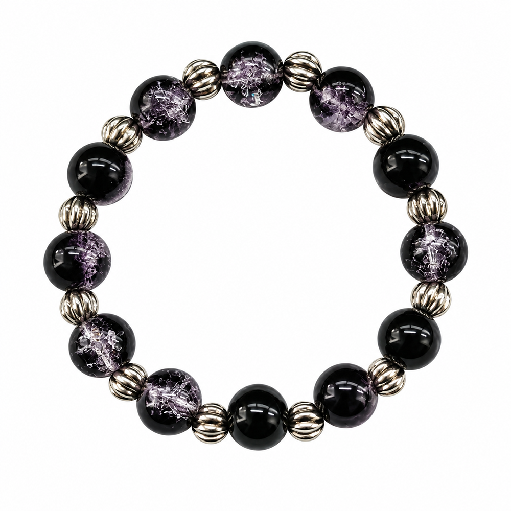 The99Jewel Glimmer Crackle Glass Beads Bracelet with Silver Spacer Beads for Women
