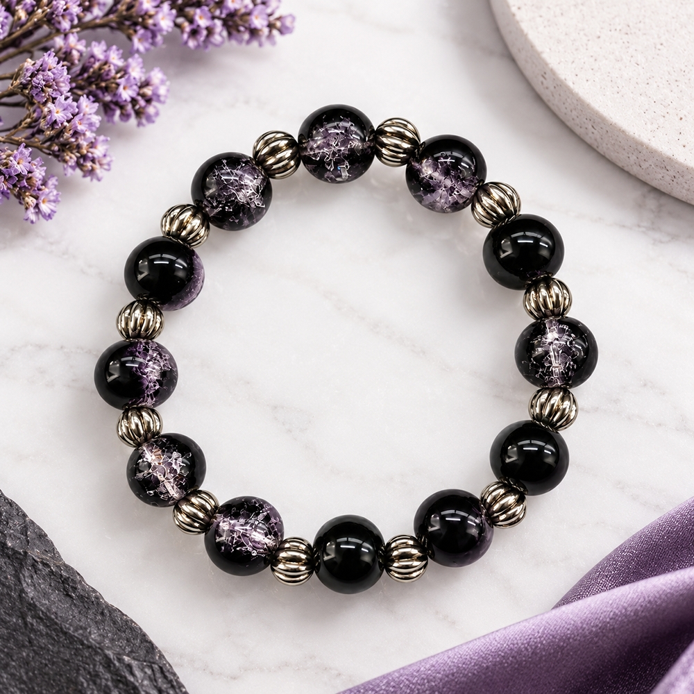 The99Jewel Glimmer Crackle Glass Beads Bracelet with Silver Spacer Beads for Women