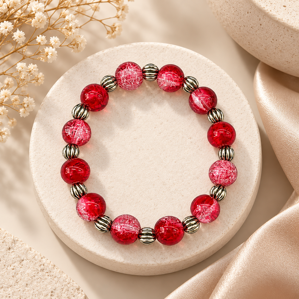 The99Jewel Glimmer Crackle Glass Beads Bracelet with Silver Spacer Beads for Women