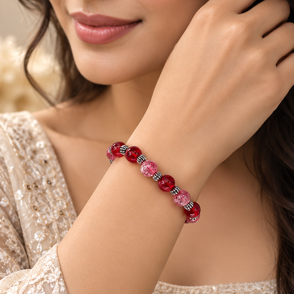The99Jewel Glimmer Crackle Glass Beads Bracelet with Silver Spacer Beads for Women 