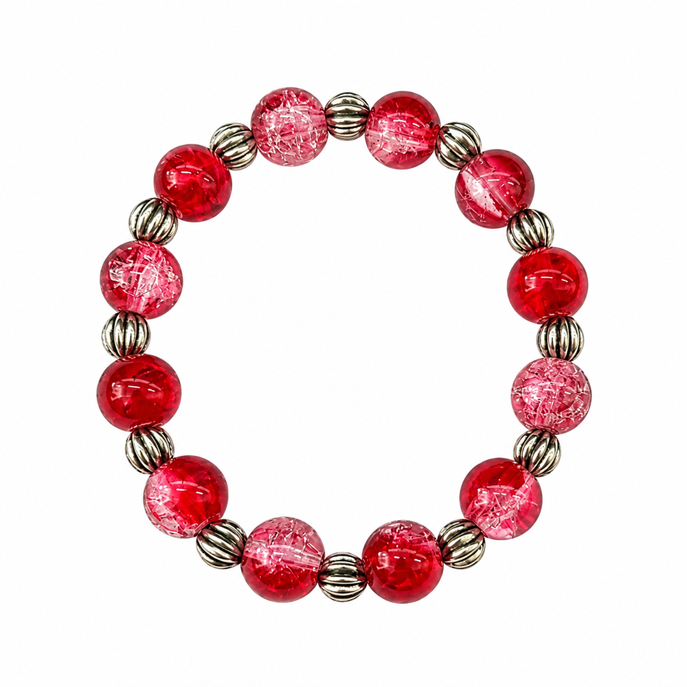 The99Jewel Glimmer Crackle Glass Beads Bracelet with Silver Spacer Beads for Women
