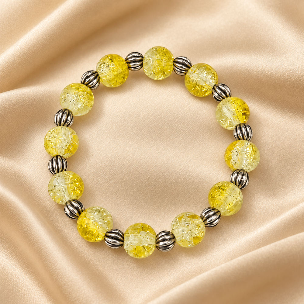 The99Jewel Glimmer Crackle Glass Beads Bracelet with Silver Spacer Beads for Women 