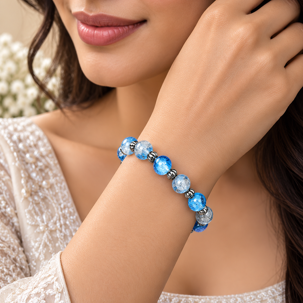 The99Jewel Glimmer Crackle Glass Beads Bracelet with Silver Spacer Beads for Women