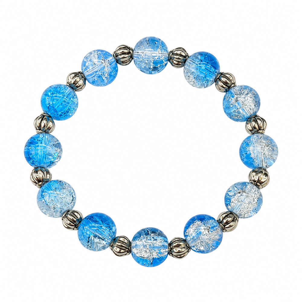 The99Jewel Glimmer Crackle Glass Beads Bracelet with Silver Spacer Beads for Women