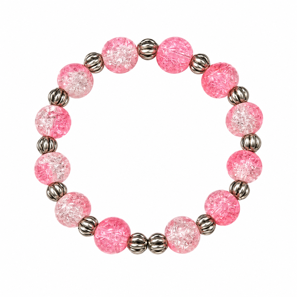The99Jewel Glimmer Crackle Glass Beads Bracelet with Silver Spacer Beads for Women