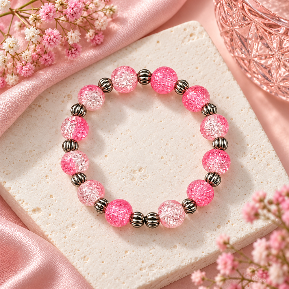 The99Jewel Glimmer Crackle Glass Beads Bracelet with Silver Spacer Beads for Women 