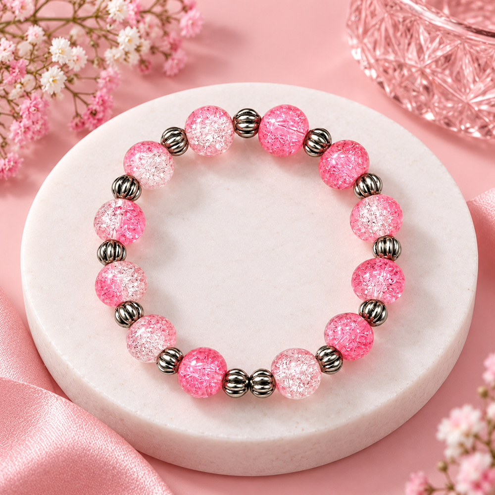 The99Jewel Glimmer Crackle Glass Beads Bracelet with Silver Spacer Beads for Women