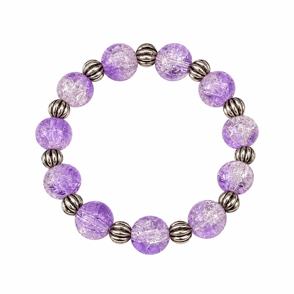 The99Jewel Glimmer Crackle Glass Beads Bracelet with Silver Spacer Beads for Women