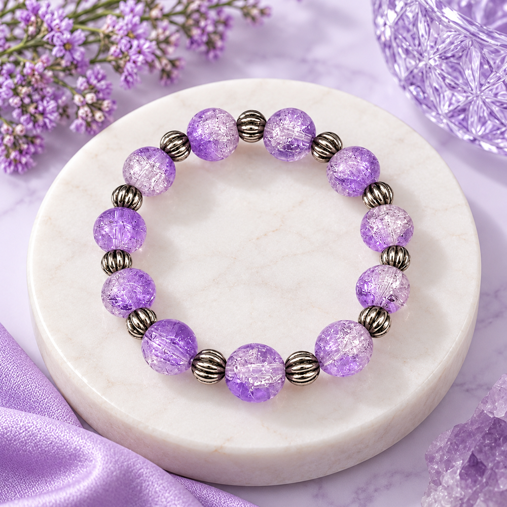 The99Jewel Glimmer Crackle Glass Beads Bracelet with Silver Spacer Beads for Women 