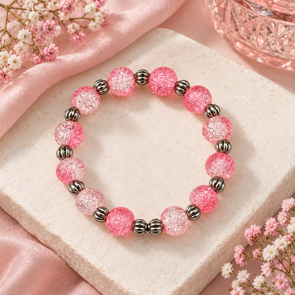 The99Jewel Glimmer Crackle Glass Beads Bracelet with Silver Spacer Beads for Women