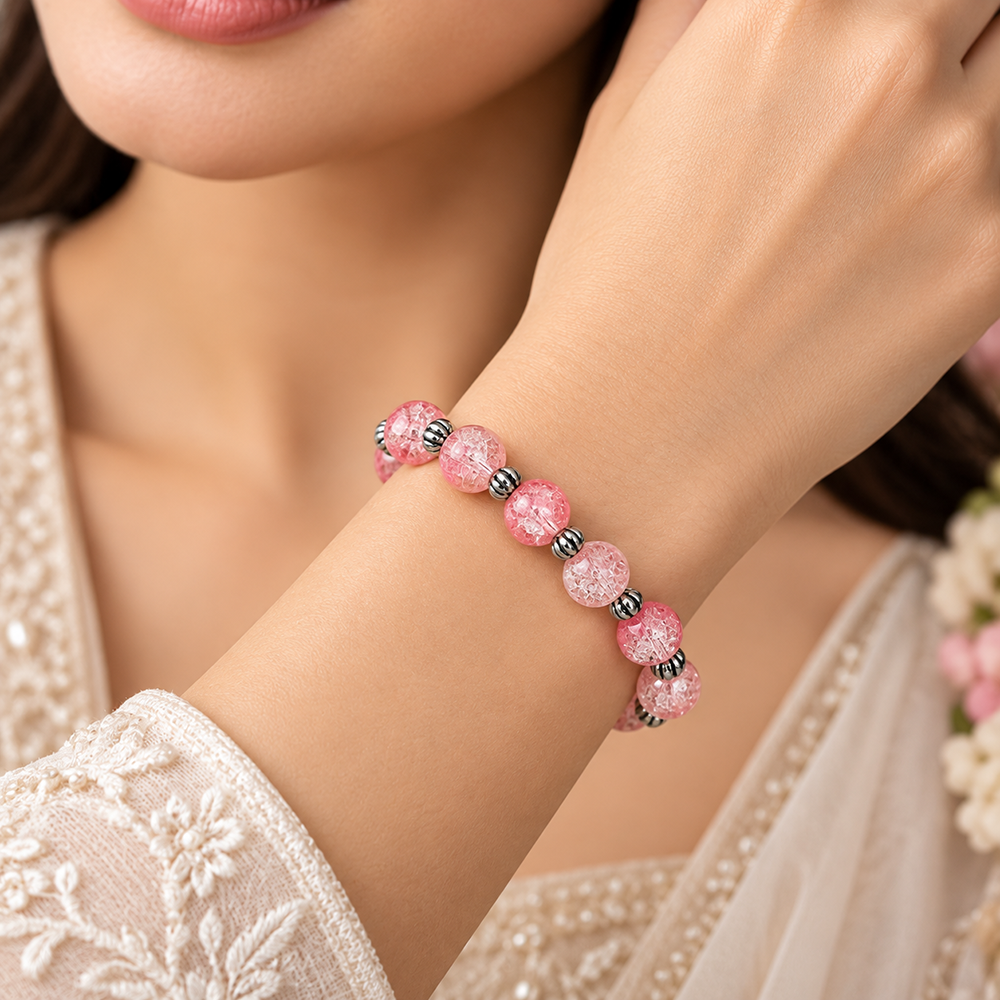 The99Jewel Glimmer Crackle Glass Beads Bracelet with Silver Spacer Beads for Women 