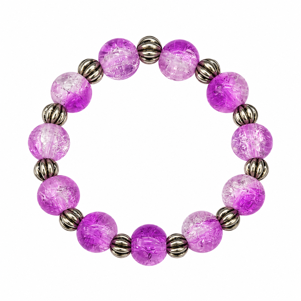The99Jewel Glimmer Crackle Glass Beads Bracelet with Silver Spacer Beads for Women