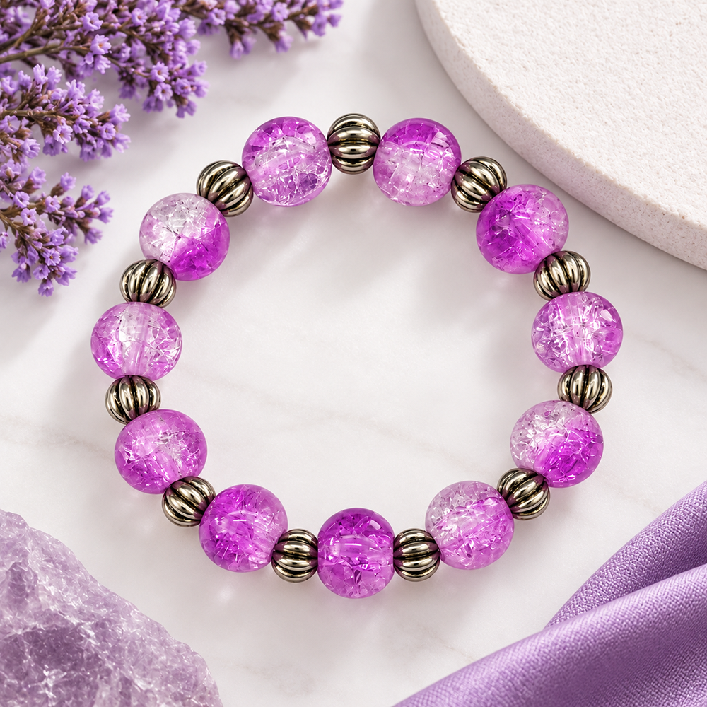 The99Jewel Glimmer Crackle Glass Beads Bracelet with Silver Spacer Beads for Women 