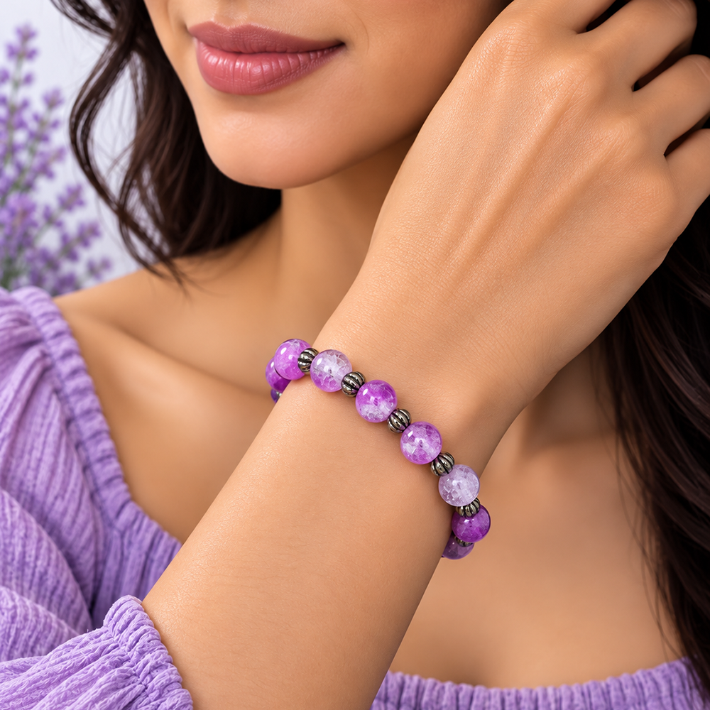The99Jewel Glimmer Crackle Glass Beads Bracelet with Silver Spacer Beads for Women