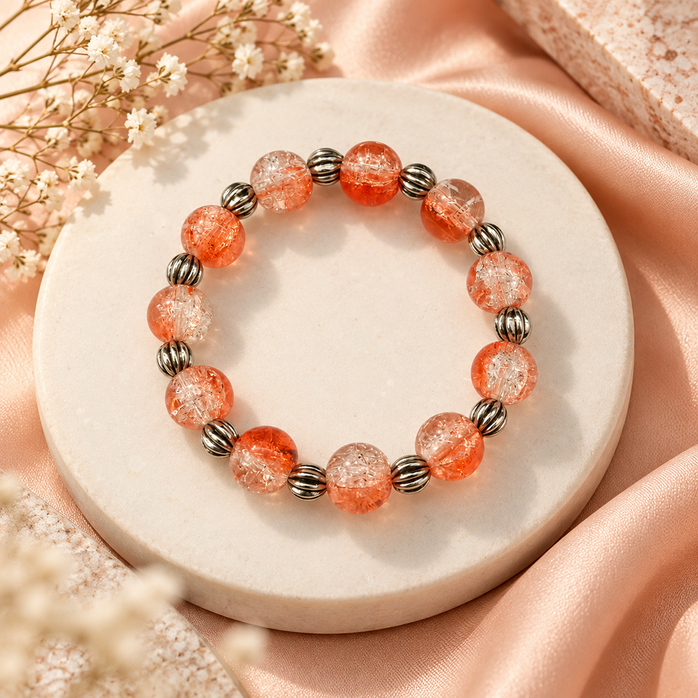 The99Jewel Glimmer Crackle Glass Beads Bracelet with Silver Spacer Beads for Women 