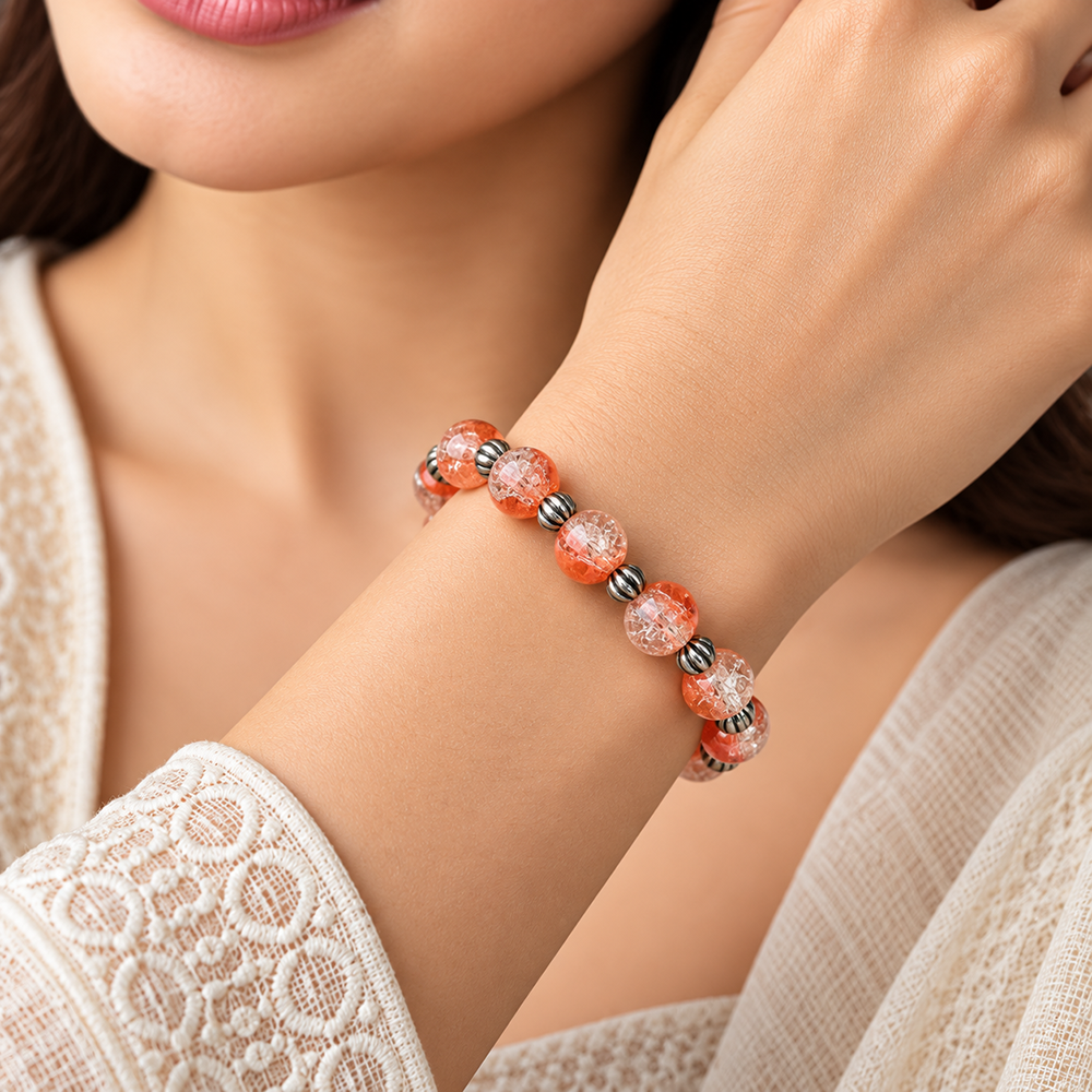 The99Jewel Glimmer Crackle Glass Beads Bracelet with Silver Spacer Beads for Women