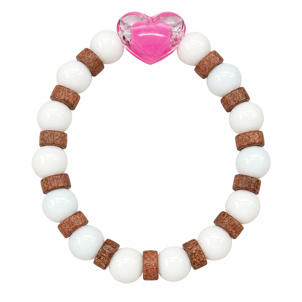 The99Jewel White Beaded Bracelet with Heart Charm & Wooden Bead Accents