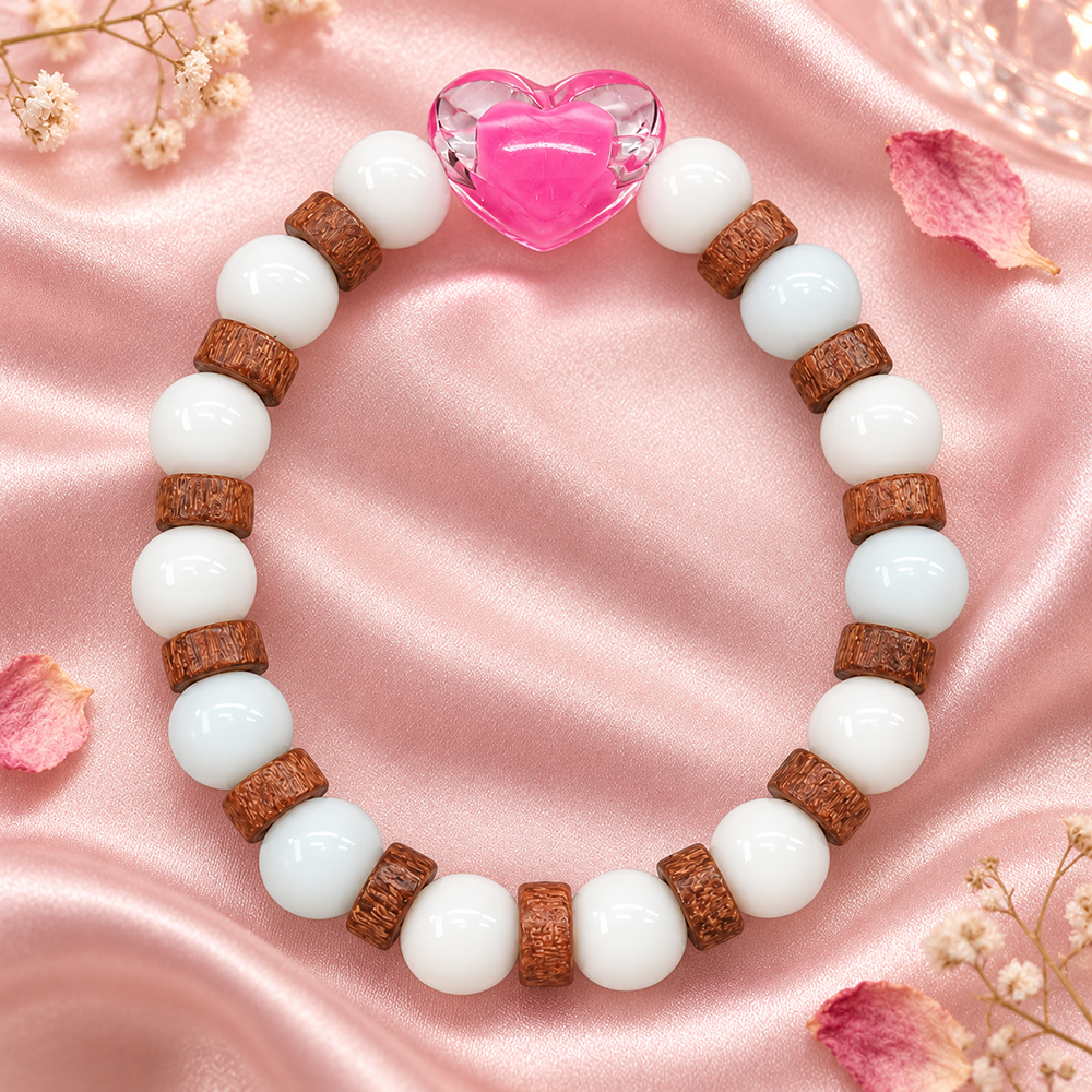 The99Jewel White Beaded Bracelet with Heart Charm & Wooden Bead Accents