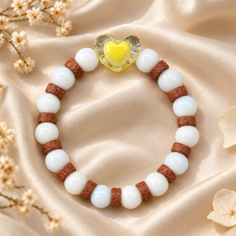 The99Jewel White Beaded Bracelet with Heart Charm & Wooden Bead Accents