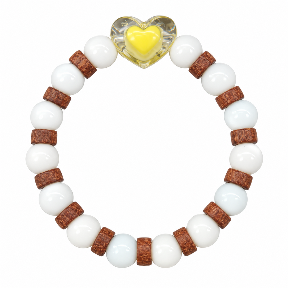 The99Jewel White Beaded Bracelet with Heart Charm & Wooden Bead Accents